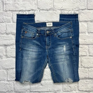 Hudson Girls Skinny Jeans Distressed Raw Hem Size 12 Stretch Medium Wash - Picture 1 of 6