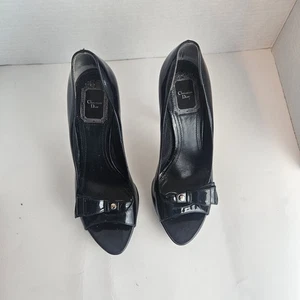 Christian Dior Black Patent Leather Peep Toe Platform Pump. Women's Sz 36 ( 6) - Picture 1 of 13