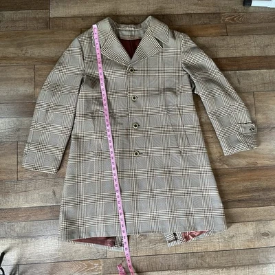 De Colección Towncraft JCPenney Hombres 42L Abrigo a Cuadros Mezcla de Lana Botón Abrigo Marrón 8123 Foto 1 de 4