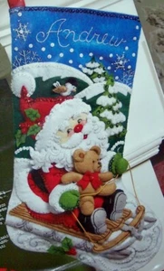 Bucilla SANTA'S SLED Felt Christmas Stocking Kit Factory Direct 18 OOP VERY RARE - Picture 1 of 2