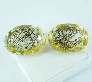 Piedras preciosas sueltas de cuarzo rutiladas naturales amarillas corte ovalado 02 piezas certificadas 80,00 quilates - Imagen 1 de 5