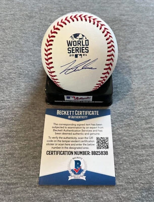 ATLANTA BRAVES - IAN ANDERSON FIRMADO 2021 SERIE MUNDIAL LOGO BÉISBOL BECKETT 838 Foto 1 de 2