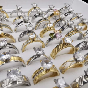 Wholesale Zircon Stainless Steel Mixed Rings Women Ladies Gift Wedding Band Ring - Picture 1 of 10