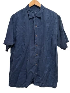 Tommy Bahama 100 % Seide Button Down Kurzarm marineblau Herren Größe Large einfarbig - Bild 1 von 7