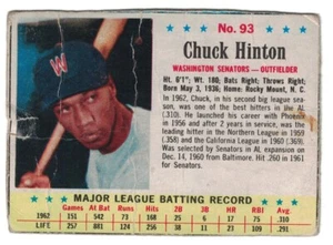 1963 Post Cereal #93, Chuck Hinton, Washington Senators, Off-grade - Picture 1 of 2
