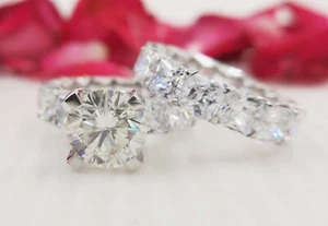 3ct Round Cut Moissanite Eternity Band Wedding Ring Set 14k White Gold Plated - Picture 1 of 10