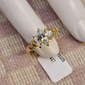 NEW 14K YELLOW GOLD 1.50 CARAT AQUAMARINE & DIAMOND RING (size 6-6.5) - Picture 1 of 12