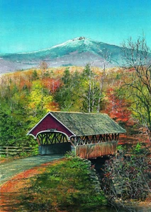 Puente cubierto Flume Gorge y monte Liberty. Franconia Notch, NH. Impresiones en acuarela - Imagen 1 de 1