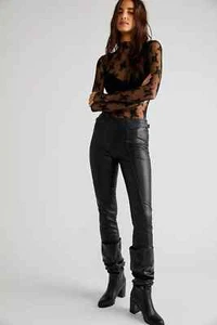 Free People Wild Nights Vegan Leather Stretchy Black Pants Size 6 29"W - Picture 1 of 8