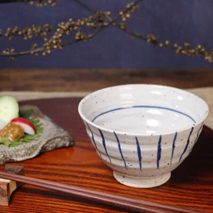 Shigaraki yaki Gohan Chawan Japanese rice bowl Sarasa-Stripe Blue Japan - Picture 1 of 7