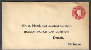 Scott US U93 2 Cent Red Washington uncanceled HUDSON MOTOR CAR COMPANY Cover - Bild 1 von 1