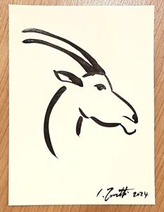 Dessin original à l'encre CHRIS ZANETTI GAZELLE faune art minimaliste 8"x6" signé