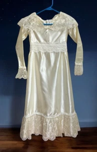 VTG 50-60's Cream Satin and lace girls dress union made Prairie 5-6 - Picture 1 of 12
