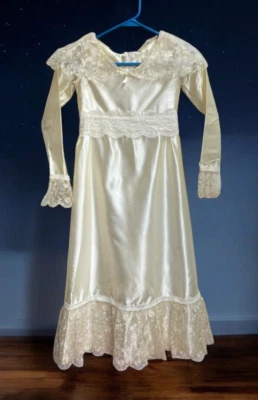 VTG 50-60's Cream Satin and lace girls dress union made Prairie 5-6 - Image 1 of 4