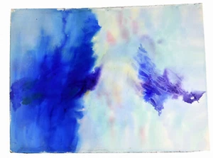 30" Watercolor Painting Paper Carolynn Mann Art Abstract Blue Fantasy #40 - Picture 1 of 4