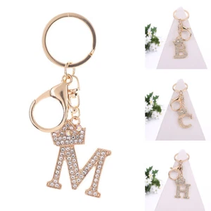 Rhinestone Crown Alphabet Initial Letter A-Z Keychain Key Ring Bag Charm Pendant - Picture 1 of 50