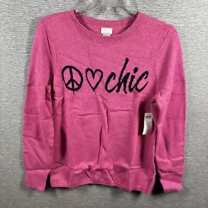 Chico's Sweater Cashmere Wool Blend Peace Love Chic Pullover Size 0 US SMALL NWT - Picture 1 of 11