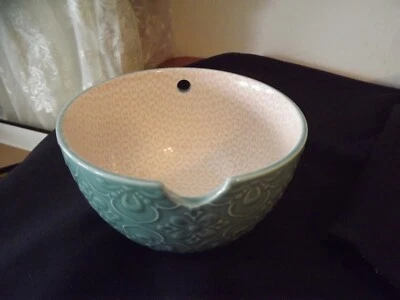 Fideos Signature Housewares Bowl 26oz FLORES EN RELIEVE petirrojos azul huevo con rosa Foto 1 de 4