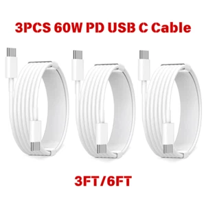 3 Pack 60W PD USB C Fast Charger Cord Type C Cable For iPhone 15/16 Samsung LG - Picture 1 of 16