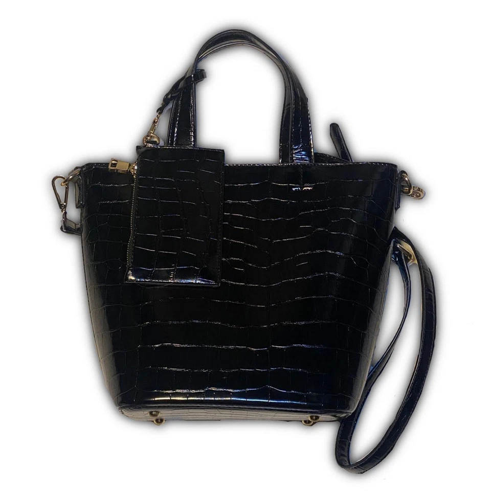 Black Textured Purse With Solid Base - Image 1 of 4