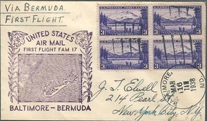 US First Flight Cover to Hamilton Bermuda 1938 US Sc 800 Alaska Territory Block - Picture 1 of 2