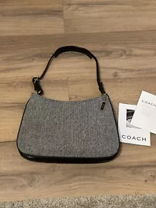Coach Grey Wool Tweed Leather Shoulder Bag Vintage - Picture 1 of 13