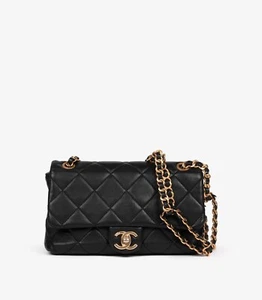 Chanel Black Quilted Lambskin Interlaced Small Classic Single Flap Bag - Picture 1 of 10