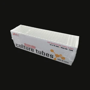 Tubos de cultivo desechables, vidrio de borosilicato, 12 x 75 mm, 250/caja, 4 cajas/estuche - Imagen 1 de 2