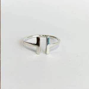 925 Sterling Silver Ring Dainty Double Bar Wrap Adjustable Open Band Ring - Picture 1 of 11