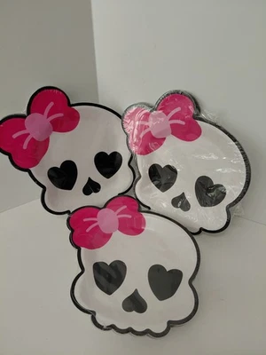 SET of 3 Halloween Skeleton Paper Party Plates 6.7 in X 7.2 in 36 PC TOTAL NEW - Image 1 of 3