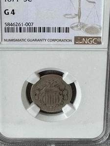 1871 Shield Nickel 5 cent Circulated G-4 NGC Low Mintage - Picture 1 of 1