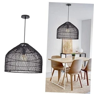 Black Rattan Pendant Lights Lampshade, Wicker Boho Chandelier for Kitchen - Picture 1 of 8