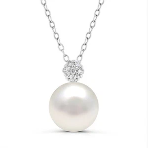 Sterling Silver Freshwater Cultured Pearl & Lab Created White Sapphire Pendant - Picture 1 of 4