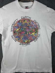 Vintage 90s 1992 Earth Nature Peace Unity Geometric Animal Art Shirt Size L - Picture 1 of 8