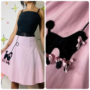 Vintage 50s Style Retro Pink Felt Poodle Skirt | Full Circle Swing Skirt | S - Picture 1 of 8