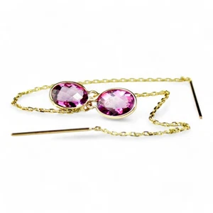 Pure Pink Topaz, 14KY Gold Threaders, E005 - Picture 1 of 5