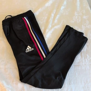 ADIDAS Athletic Pants Black with Red/White/Blue Stripes Large Climacool Zip Leg - Picture 1 of 7