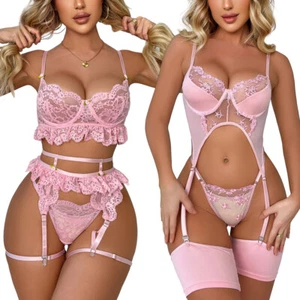 Sexy Women's Lingerie Lace Babydoll Bra Thong Set Sleepwear Underwear Nightwear - Picture 1 of 39