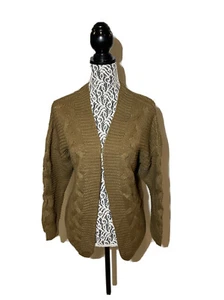 New Cable Knit Women’s Brown Green Long Sleeve Cardigan Sweater Open Front - Picture 1 of 8