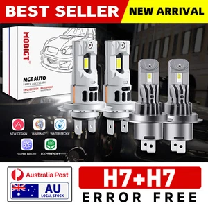 H7+H7 LED Headlights High Low Beam Kit Bulbs For 2008-2015 Smart Fortwo 6000K 4x - Picture 1 of 14