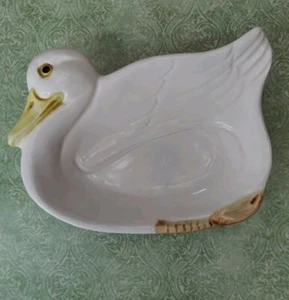 Vtg Duck Soap Ceramic Dish Sponge Holder Trinket Dish White - Picture 1 of 9