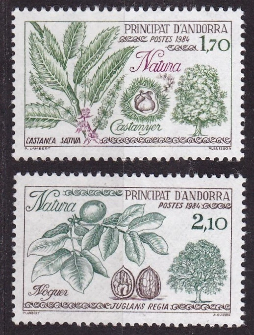 ANDORRA FR. #325-326 MNH CHESTNUT & WALNUT TREES, NATURE PROTECTION - Image 1 of 1
