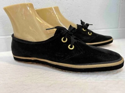 8.5 NOS Vtg KEDS Shoes Black Grasshoppers Faux Suede Velour Sneakers Oxford Tie - Image 1 of 4