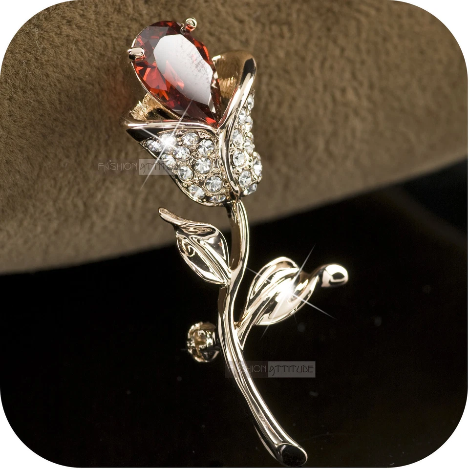 18K ROSE GOLD GP MADE WITH SWAROVSKI CRYSTAL LUXURY FLOWER TULIP LEAVES BROOCH  Foto 1 de 1