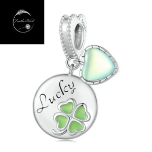 Sterling Silver 925 Charm Four Leaf Clover Shamrock Pendant Dangle Friend Family - Picture 1 of 15