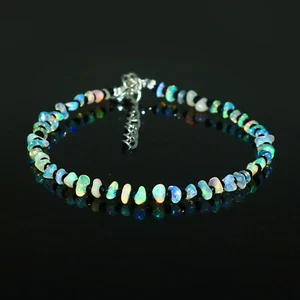 Bracciale naturale etiope Welo opale di fuoco grezzo non tagliato perline pietre preziose 7 pollici - Foto 1 di 3
