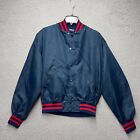 Holloway Satin Jacket Mens Large Blue Button Front Bomber Vintage 80s 90s Blank