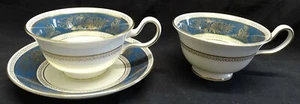 Wedgwood England Blue & Gold Columbia 2 Cups & 1 Saucer - Picture 1 of 4