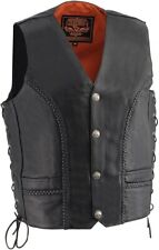 Milwaukee Leather 1359 Men's Black Naked Leather Side Lace Motorcycle Rider Vest