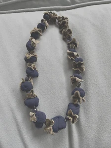 Wonderful Lee Angel Silk/Velvet/Blue Goldstone  22" Flowers/Knots/Beads Necklace - Picture 1 of 9